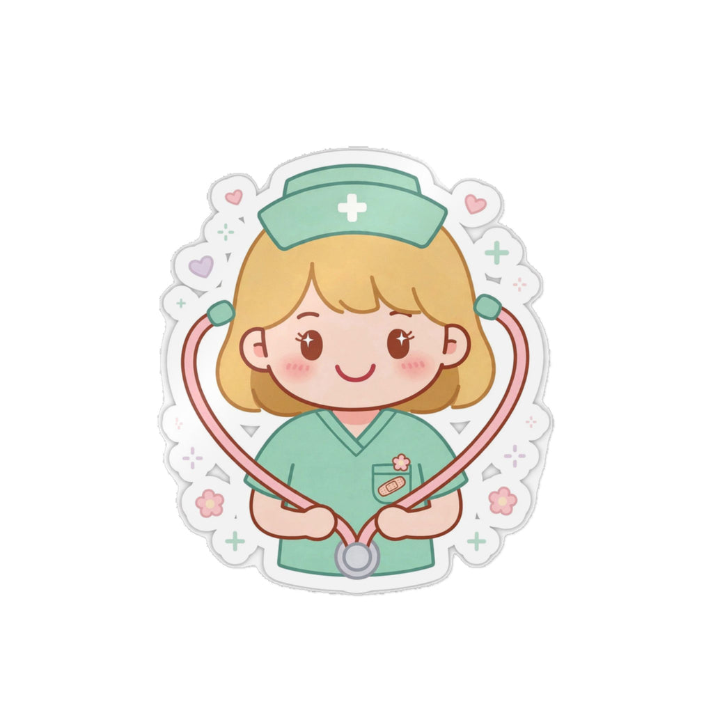 Kawaii Nurse Sticker (Waterproof UV DTF) – Blonde Hair / Fair Skin