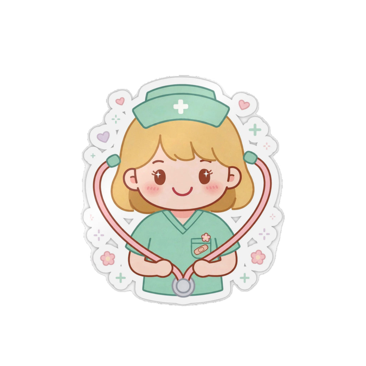 Kawaii Nurse Sticker (Waterproof UV DTF) – Blonde Hair / Fair Skin