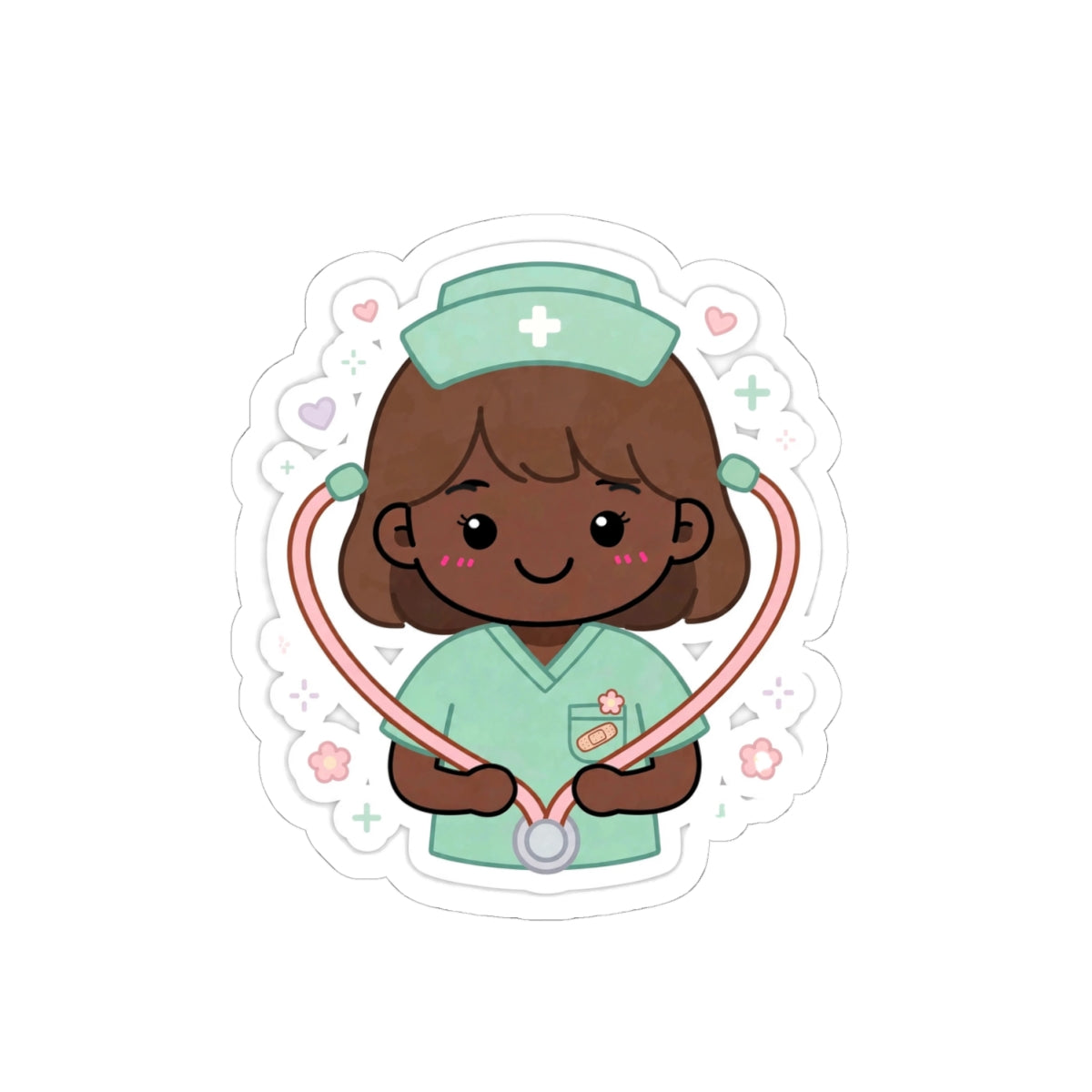 Kawaii Nurse Sticker – Brown Hair / Deep Skin