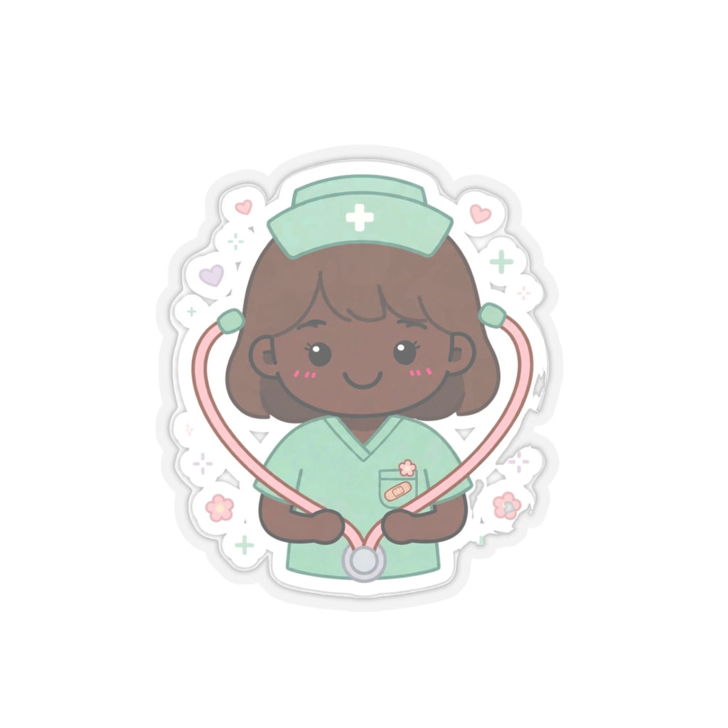 Kawaii Nurse Sticker – Brown Hair / Deep Skin