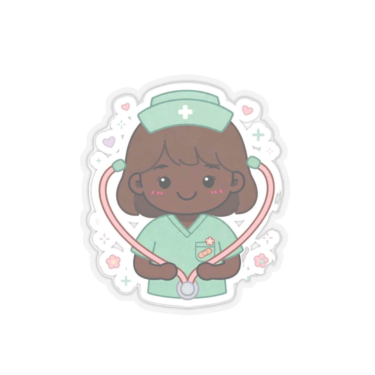 Kawaii Nurse Sticker – Brown Hair / Deep Skin