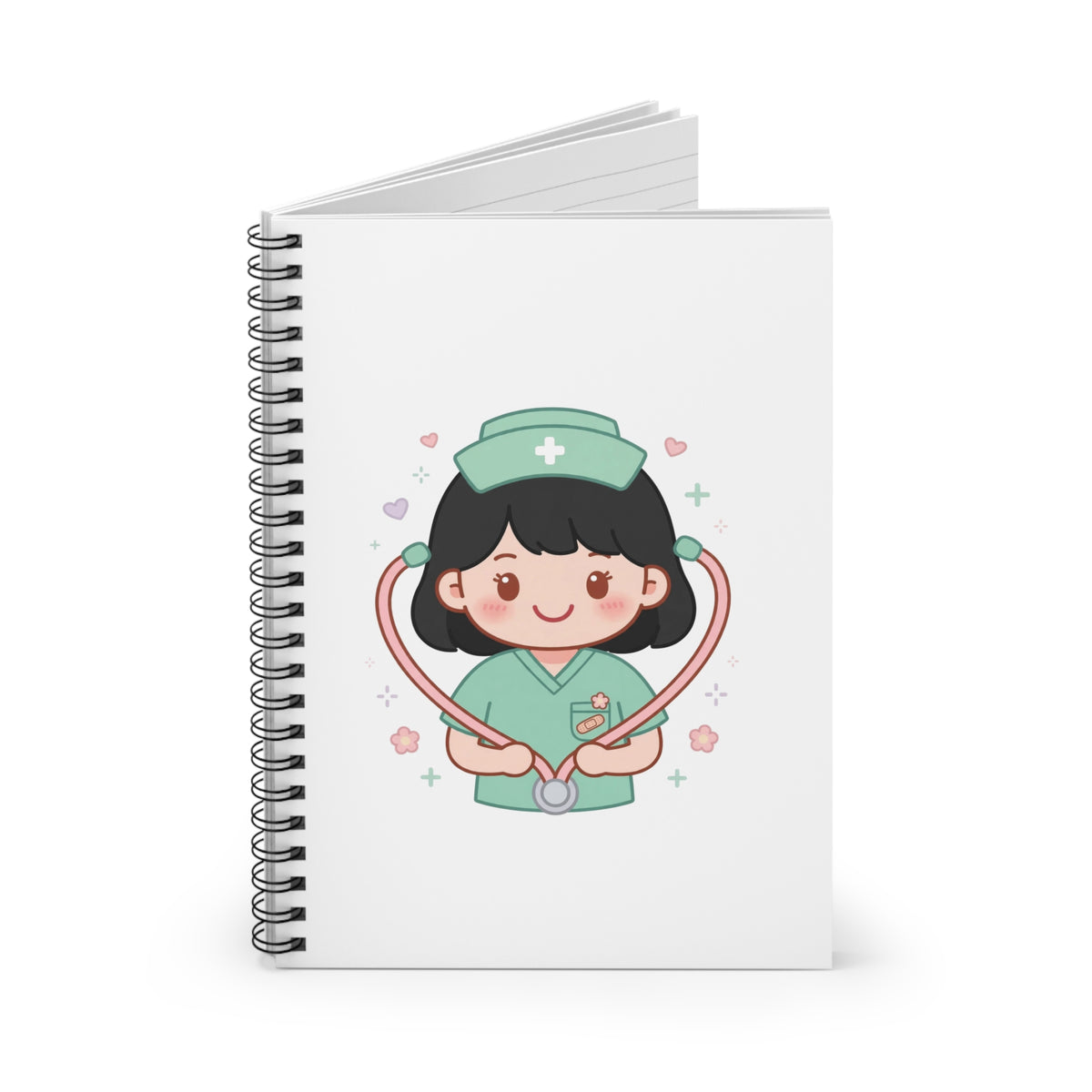 Kawaii Nurse Spiral Notebook – Ruled – Black Hair / Fair Skin