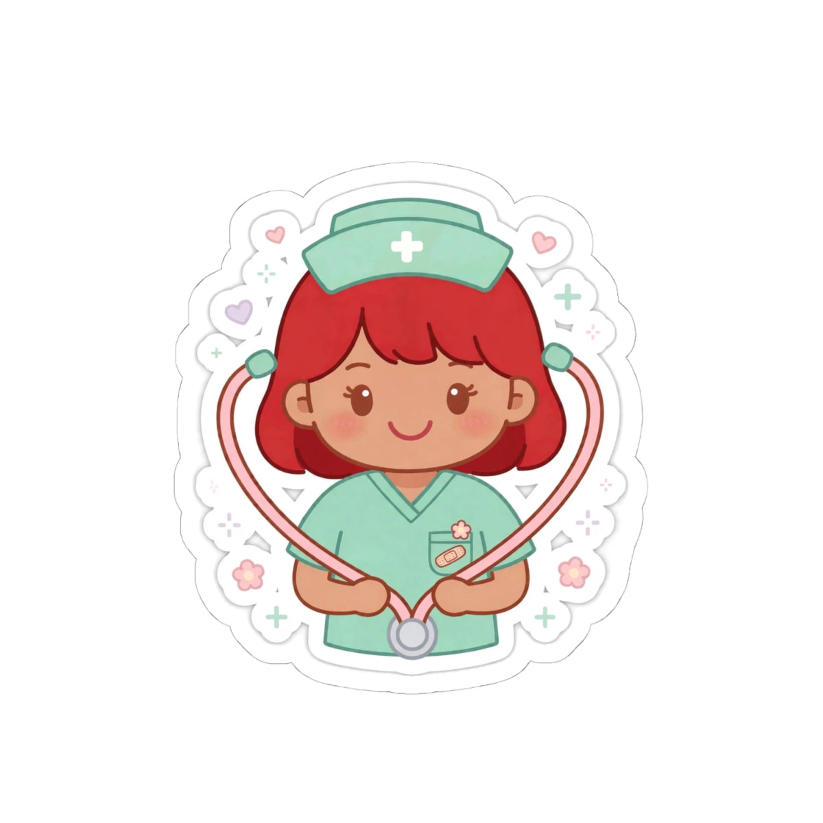 Kawaii Nurse Sticker – Red Hair / Medium Skin
