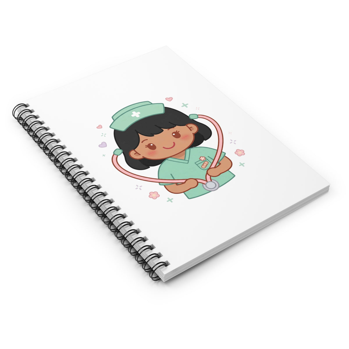 Kawaii Nurse Spiral Notebook – Ruled – Black Hair / Medium Skin