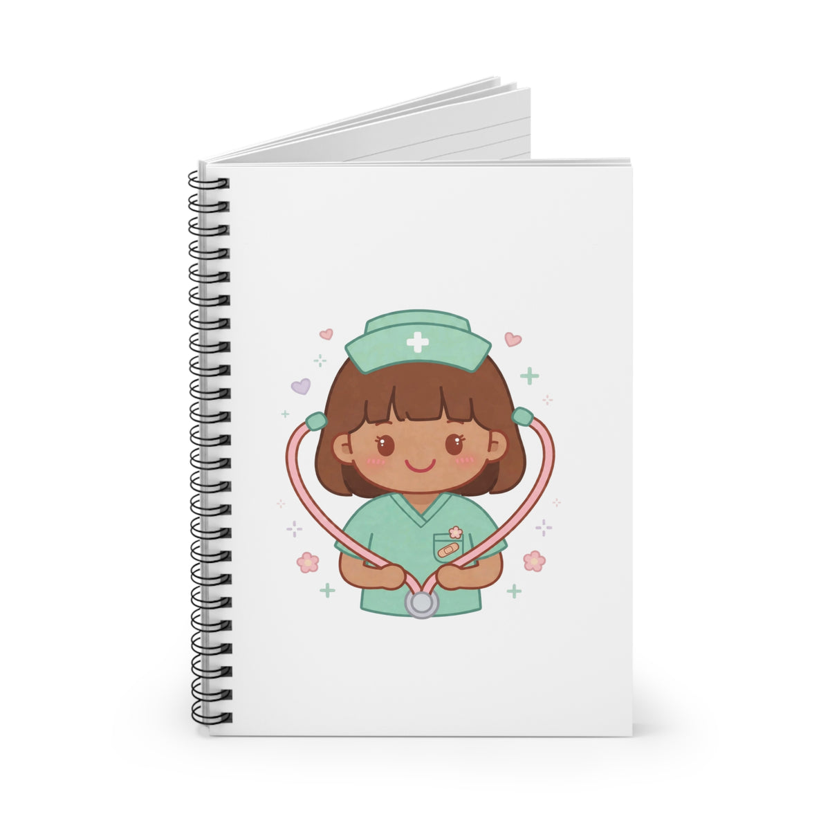 Kawaii Nurse Spiral Notebook – Ruled – Brown Hair / Medium Skin