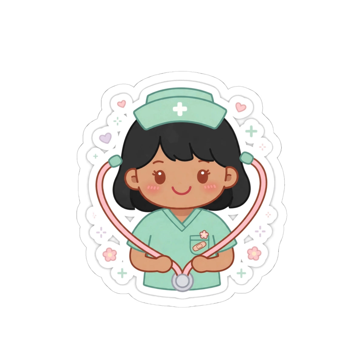 Kawaii Nurse Sticker – Black Hair / Medium Skin