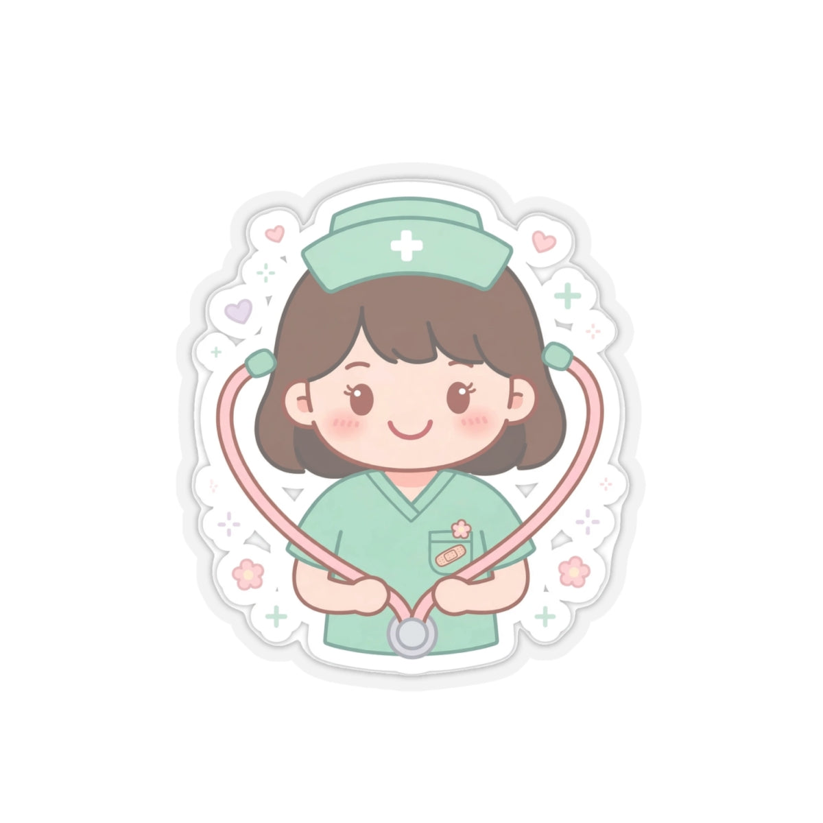 Kawaii Nurse Sticker – Brown Hair / Fair Skin