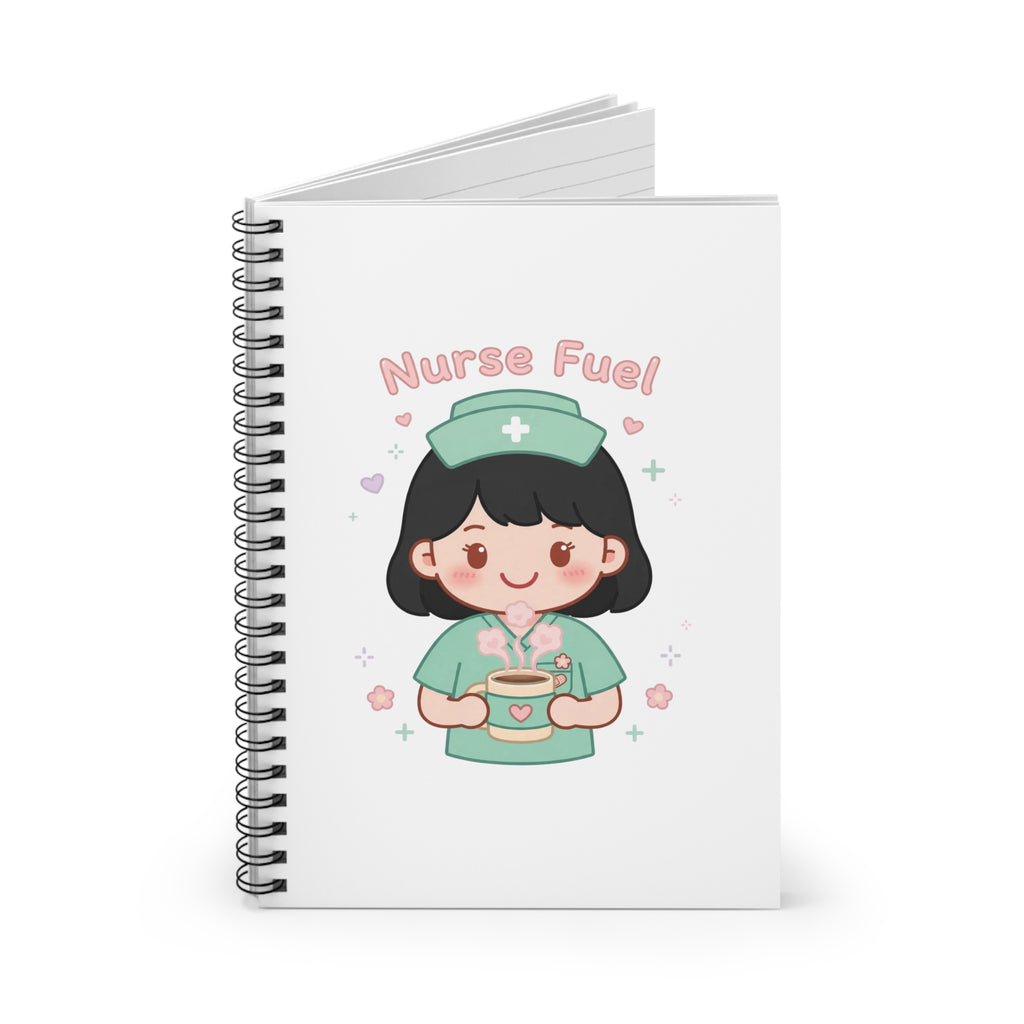 Nurse Fuel Spiral Notebook – Ruled – Black Hair / Fair Skin