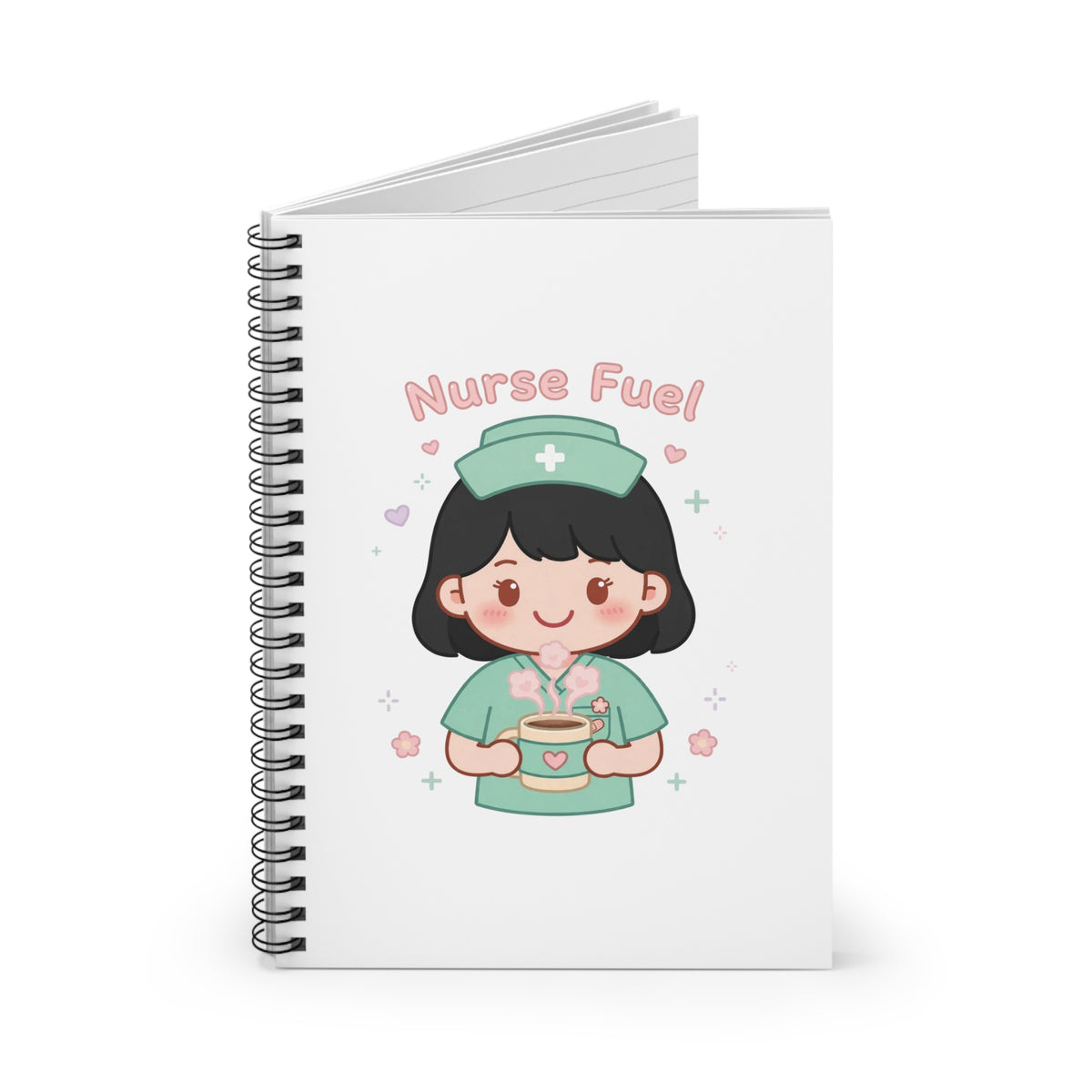 Nurse Fuel Spiral Notebook – Ruled – Black Hair / Fair Skin