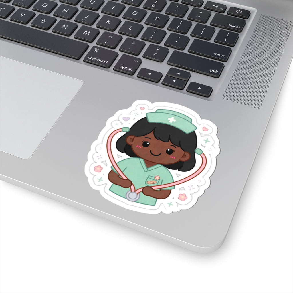 Kawaii Nurse Sticker – Black Hair / Deep Skin