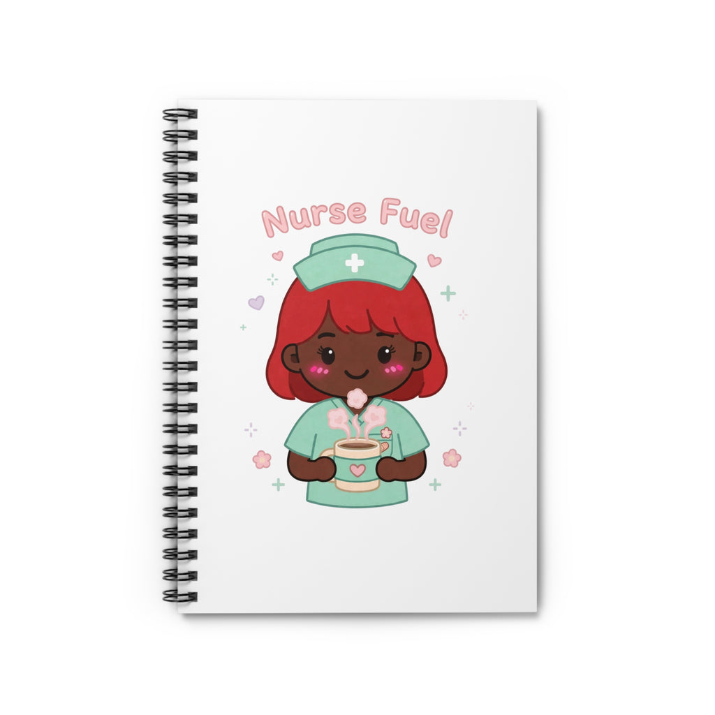 Nurse Fuel Spiral Notebook – Ruled – Red Hair / Deep Skin
