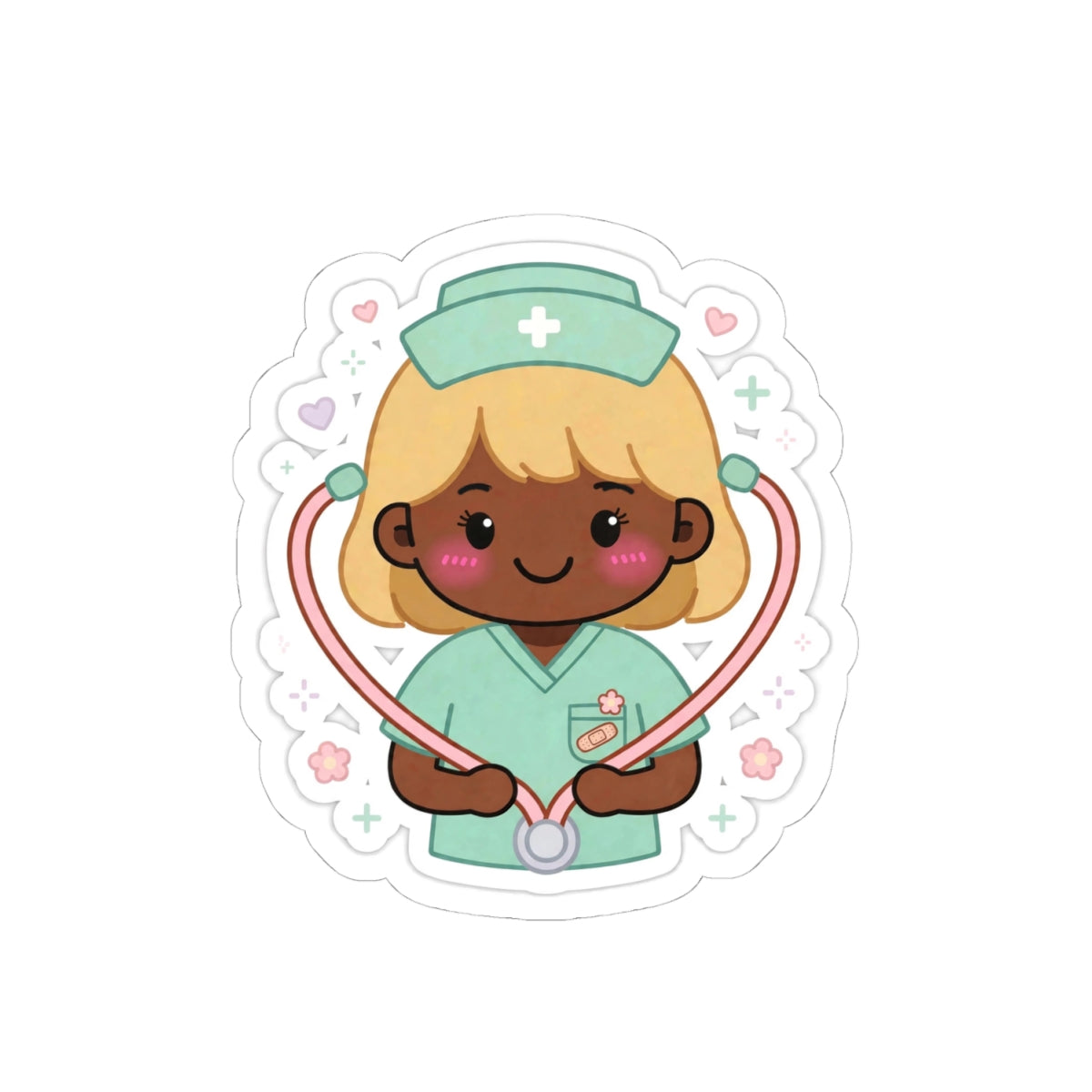 Kawaii Nurse Sticker – Blonde Hair / Deep Skin