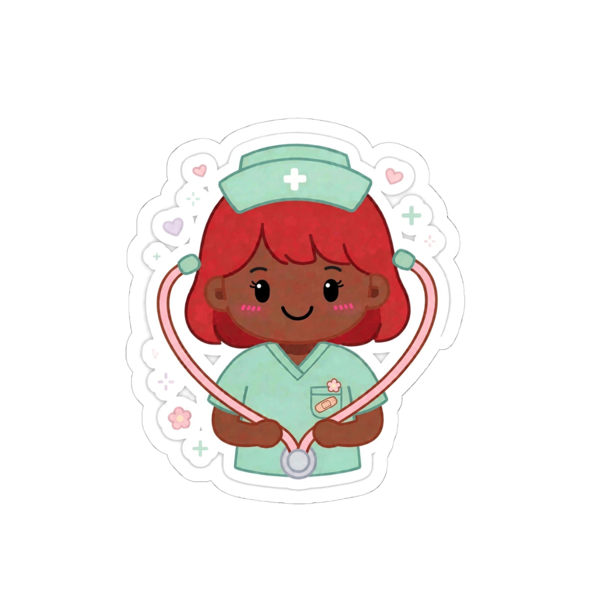 Kawaii Nurse Sticker – Red Hair / Deep Skin
