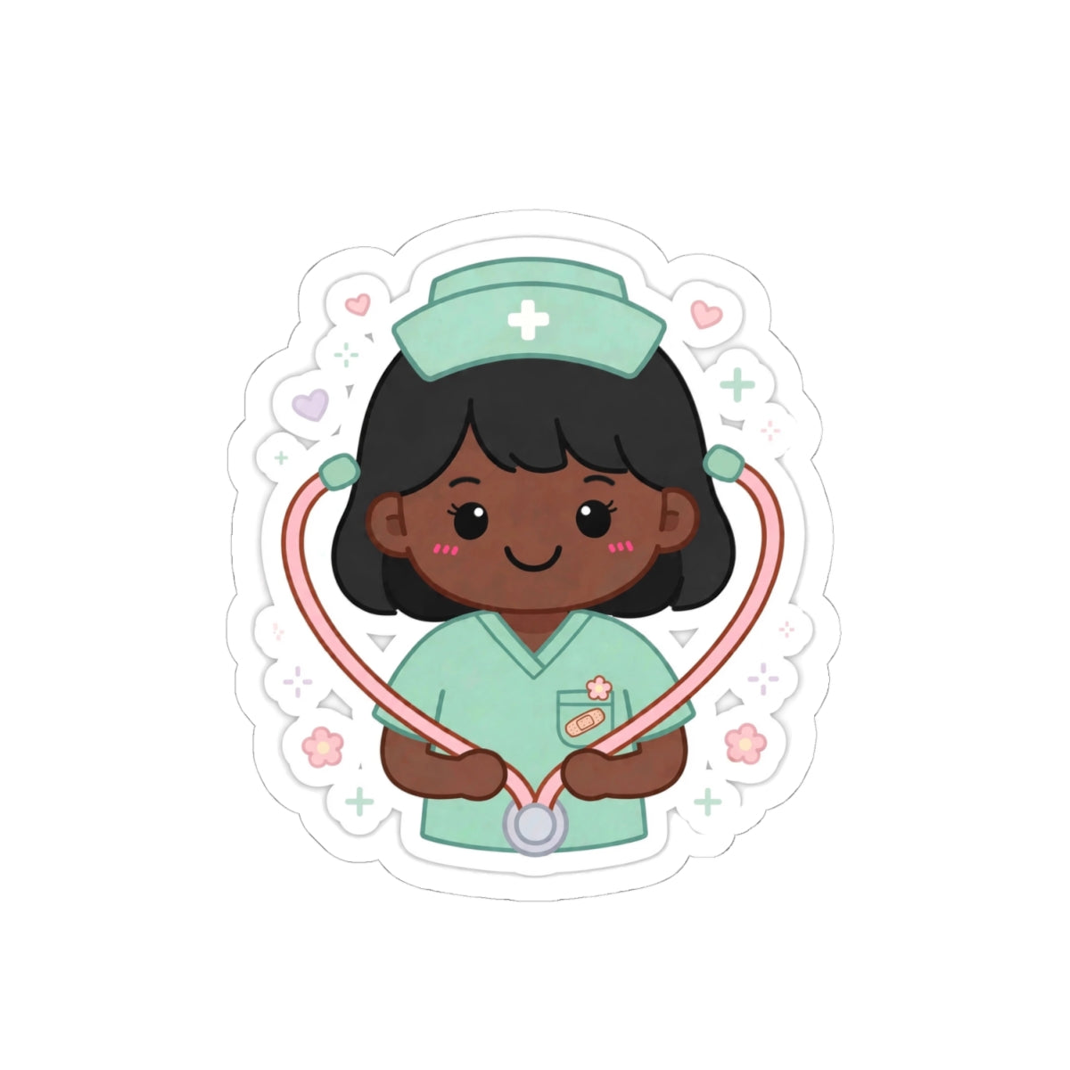 Kawaii Nurse Sticker – Black Hair / Deep Skin