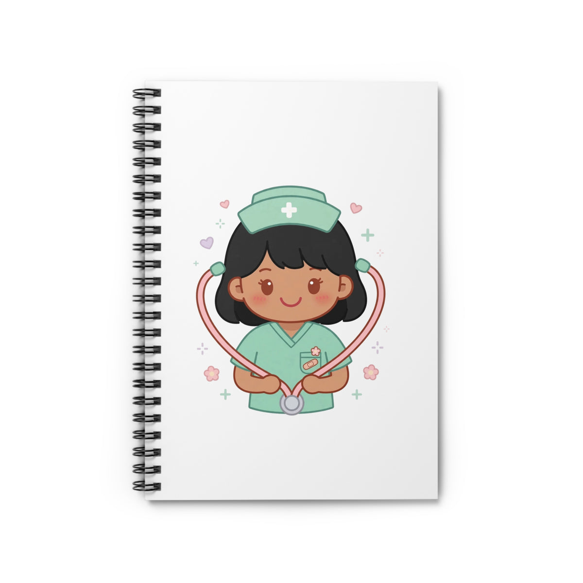 Kawaii Nurse Spiral Notebook – Ruled – Black Hair / Medium Skin