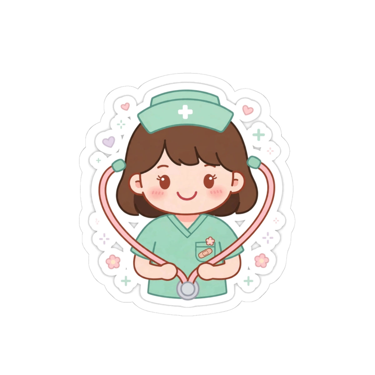 Kawaii Nurse Sticker – Brown Hair / Fair Skin