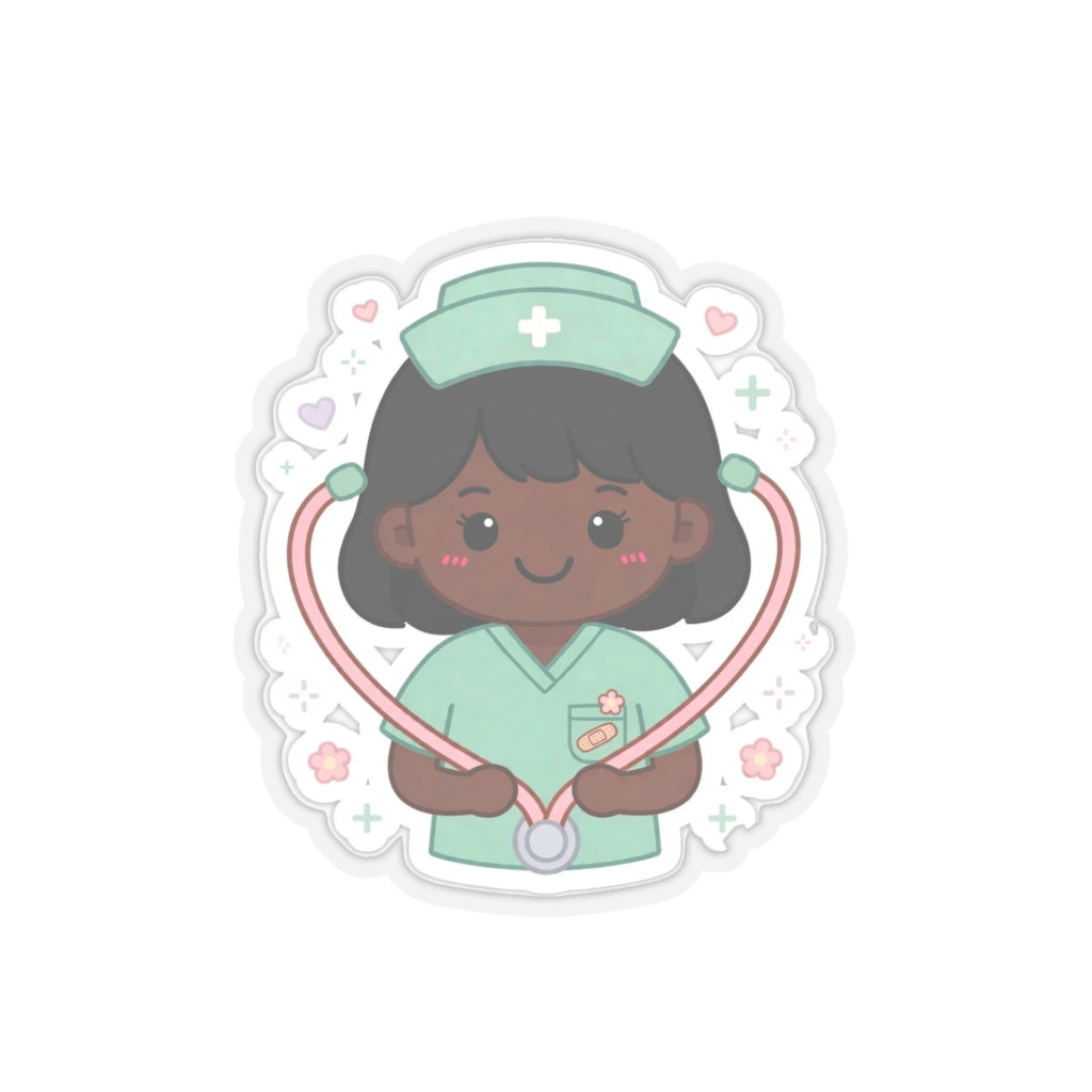 Kawaii Nurse Sticker – Black Hair / Deep Skin