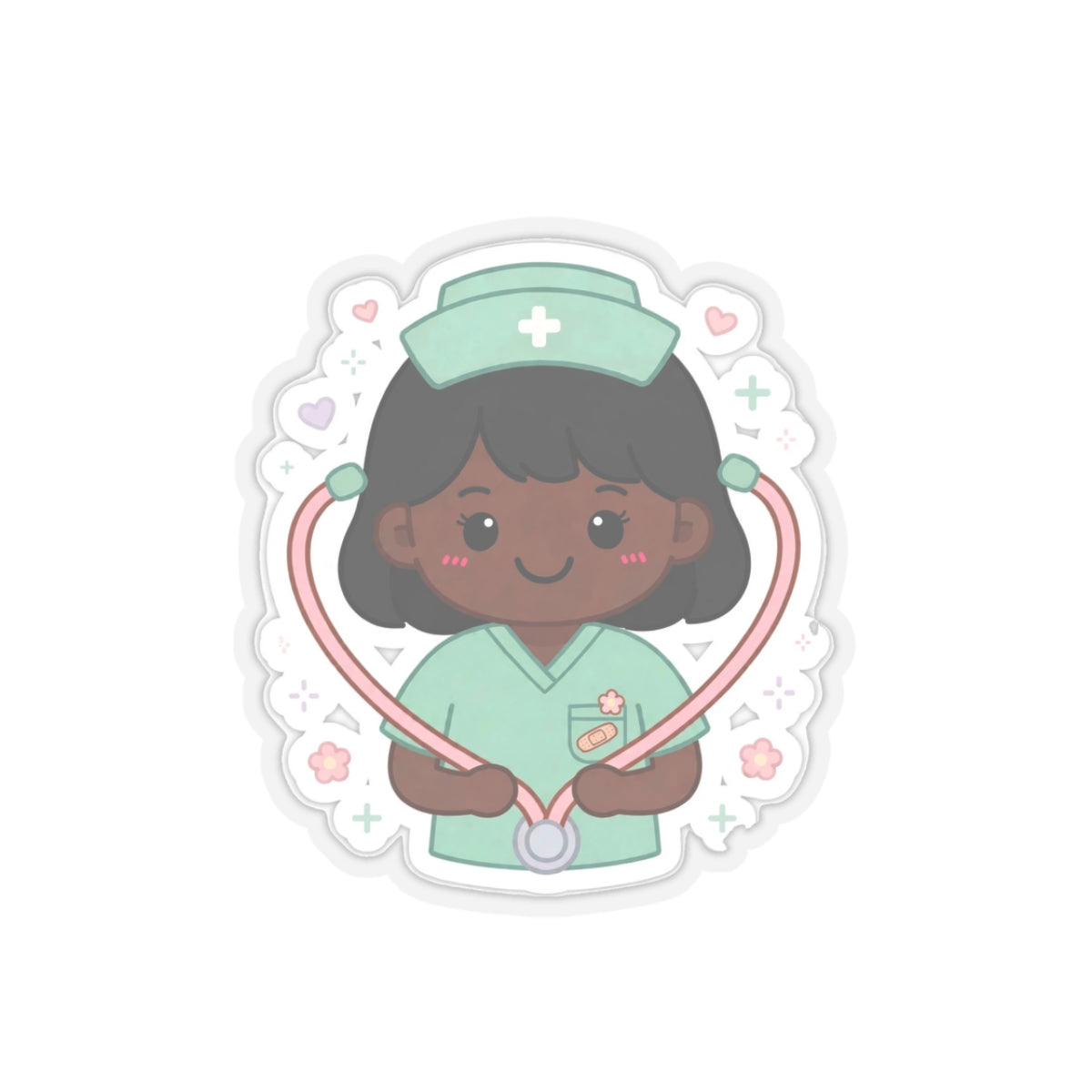 Kawaii Nurse Sticker – Black Hair / Deep Skin