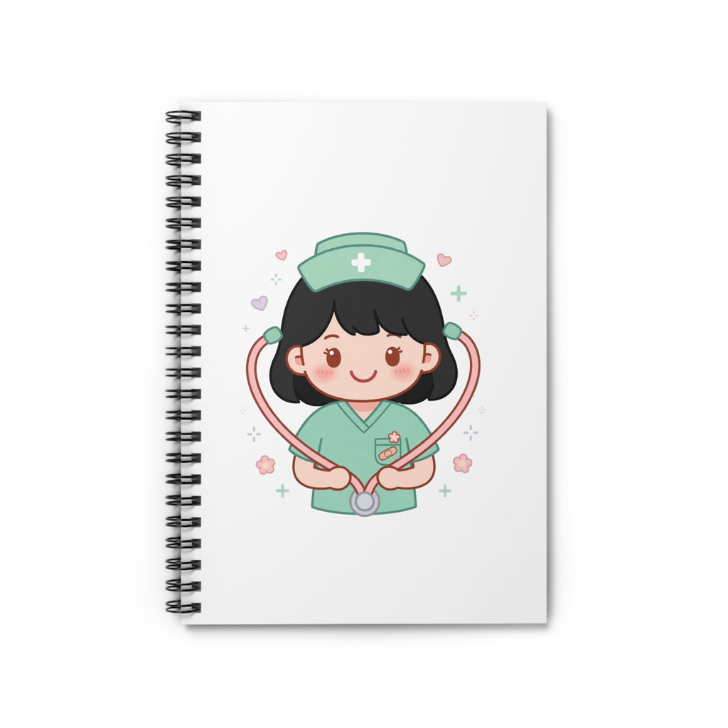 Kawaii Nurse Spiral Notebook – Ruled – Black Hair / Fair Skin