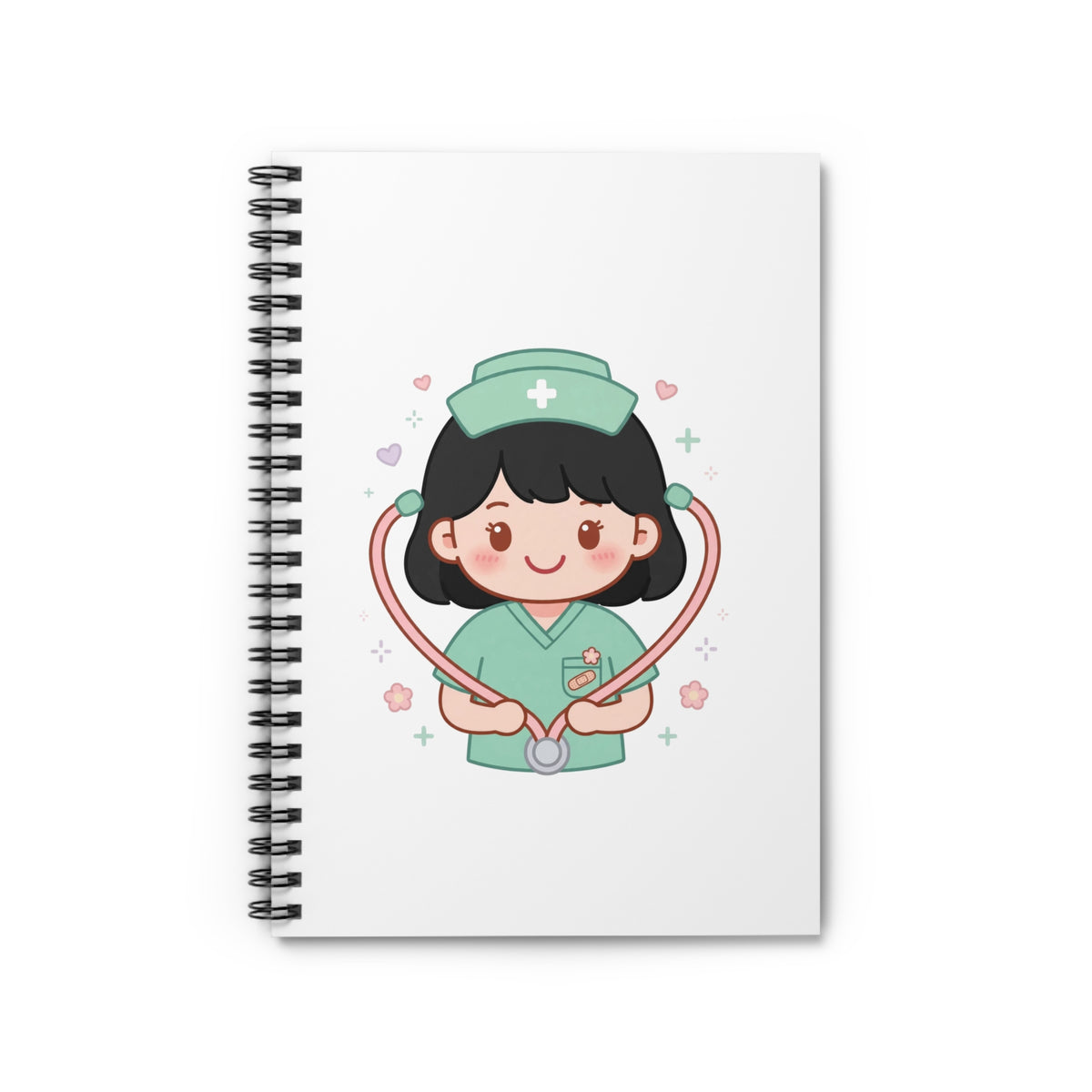 Kawaii Nurse Spiral Notebook – Ruled – Black Hair / Fair Skin