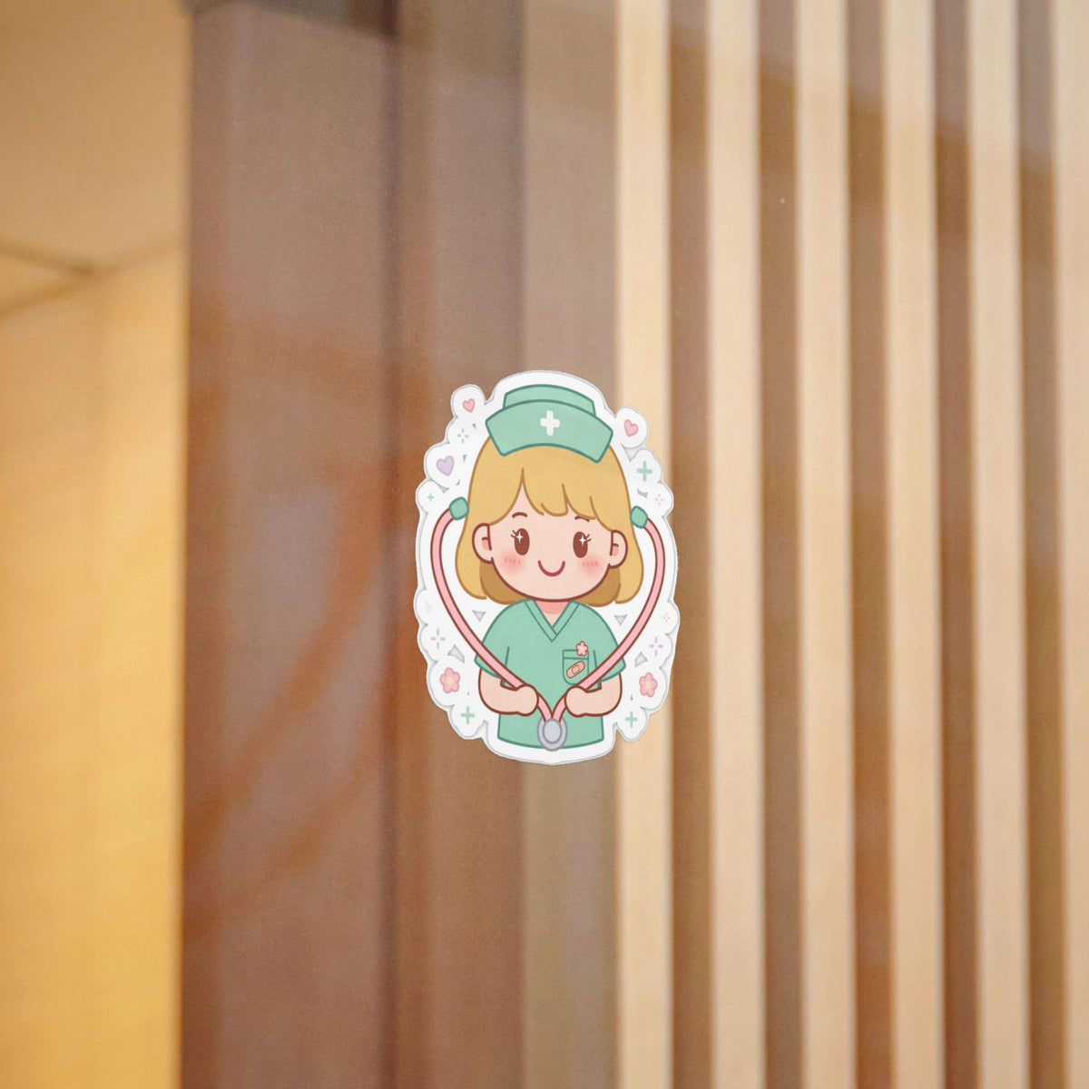 Kawaii Nurse Sticker (Waterproof UV DTF) – Blonde Hair / Fair Skin
