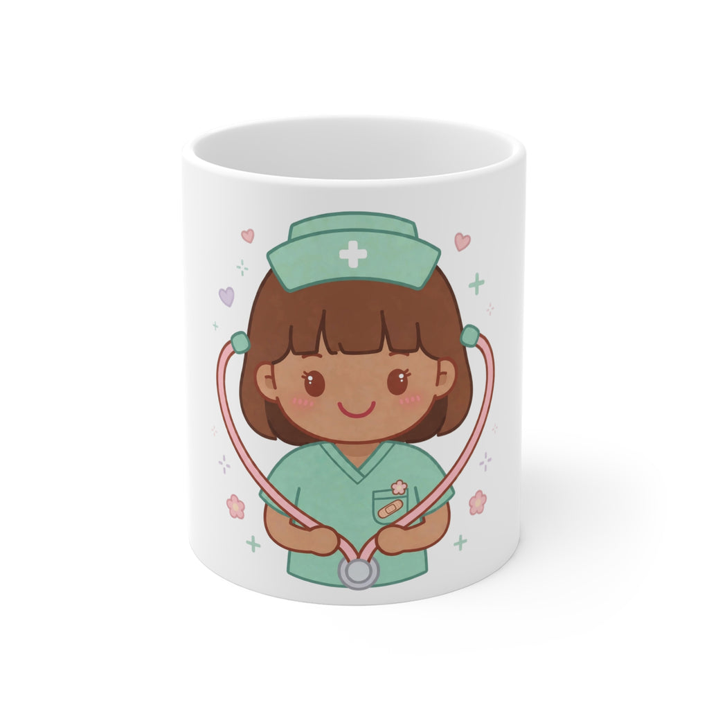 Kawaii Nurse Mug – 11oz (Brown hair / Medium skin)