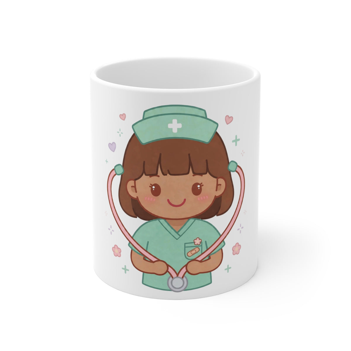 Kawaii Nurse Mug – 11oz (Brown hair / Medium skin)