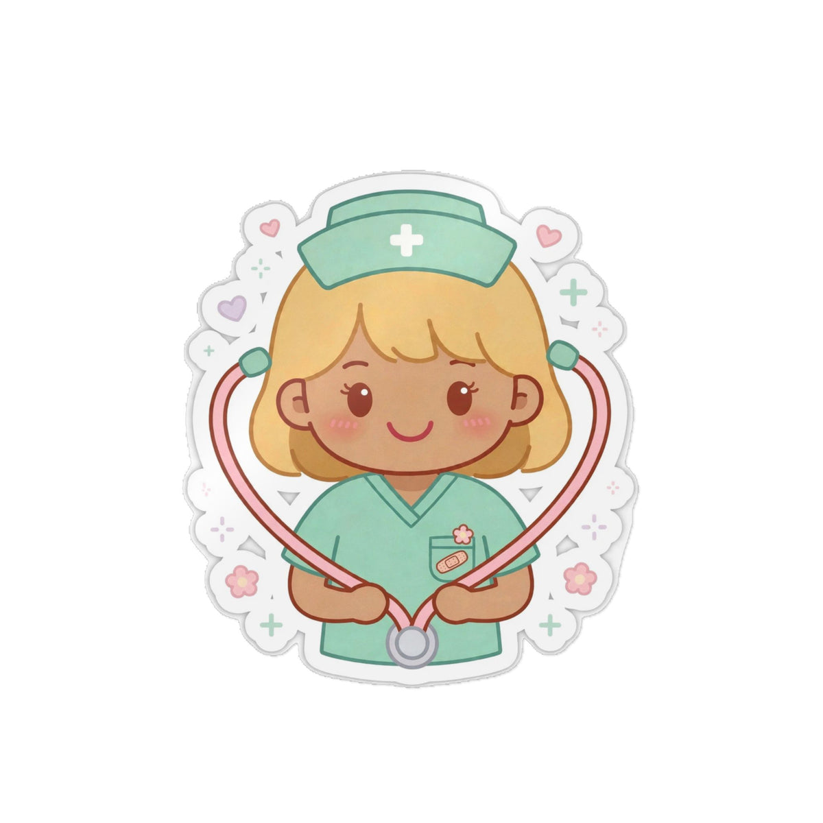 Kawaii Nurse Sticker (Waterproof UV DTF) – Blonde Hair / Medium Skin