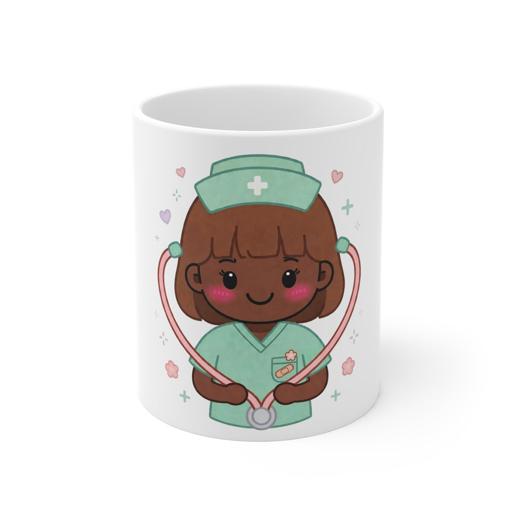Kawaii Nurse Mug – 11oz (Brown hair / Deep skin)