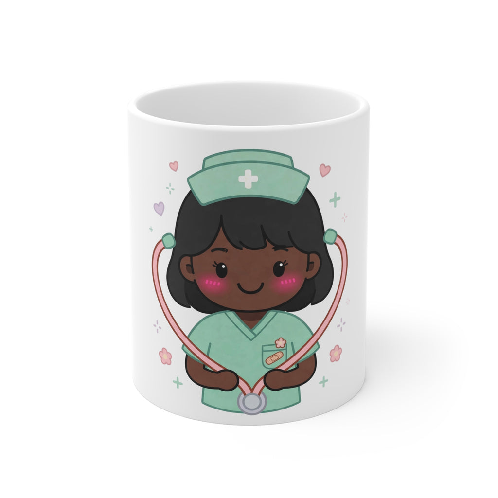 Kawaii Nurse Mug – 11oz (Black hair / Deep skin)