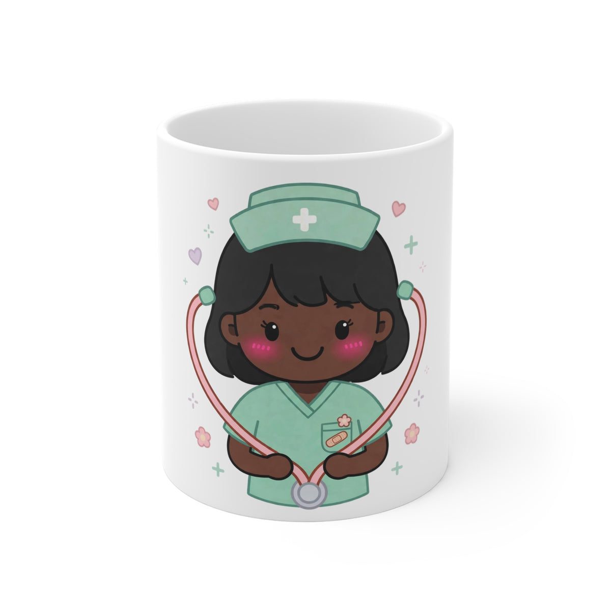 Kawaii Nurse Mug – 11oz (Black hair / Deep skin)