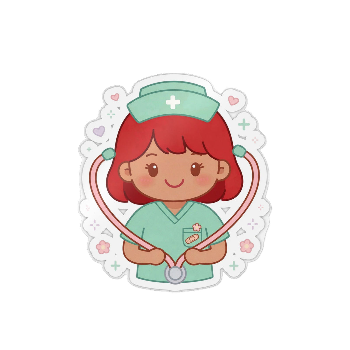 Kawaii Nurse Sticker (Waterproof UV DTF) – Red Hair / Medium Skin