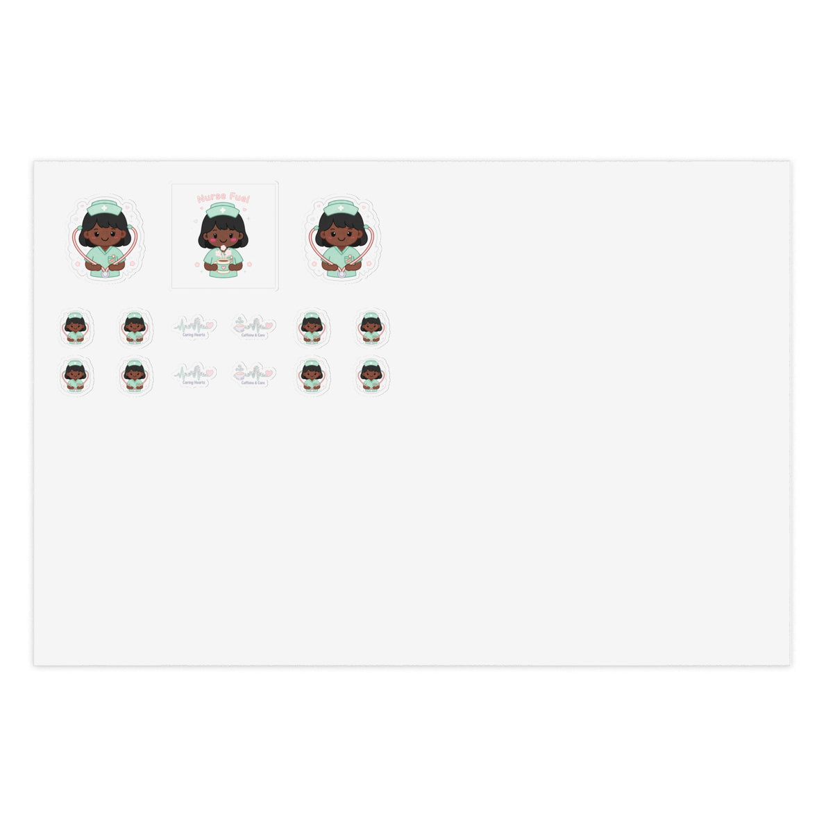 Kawaii Nurse Sticker Sheet - Black Hair / Deep Skin