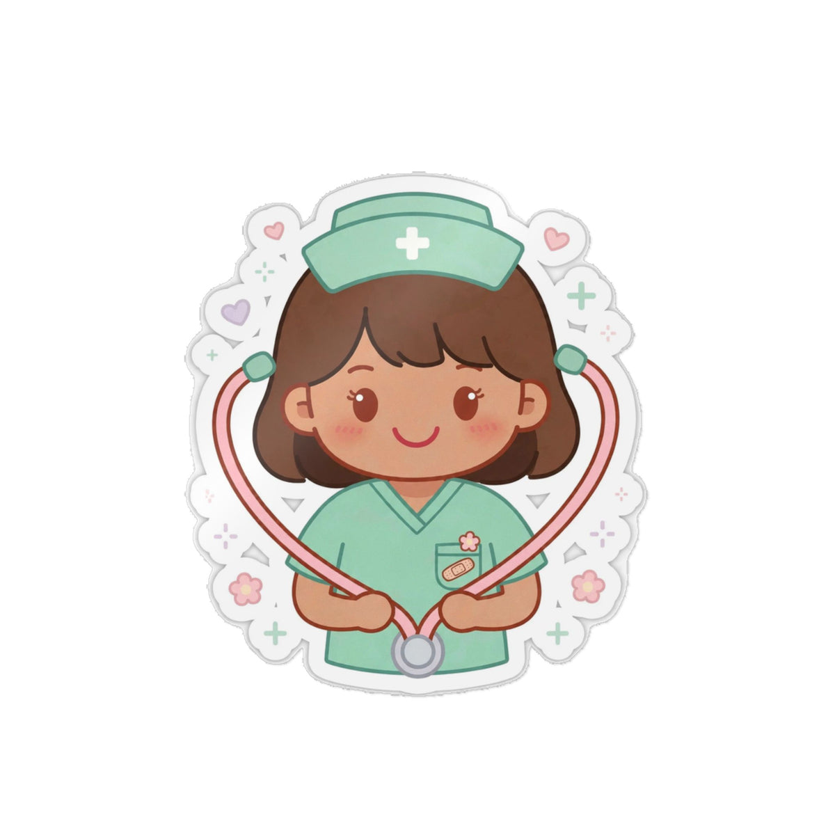 Kawaii Nurse Sticker (Waterproof UV DTF) – Brown Hair / Medium Skin