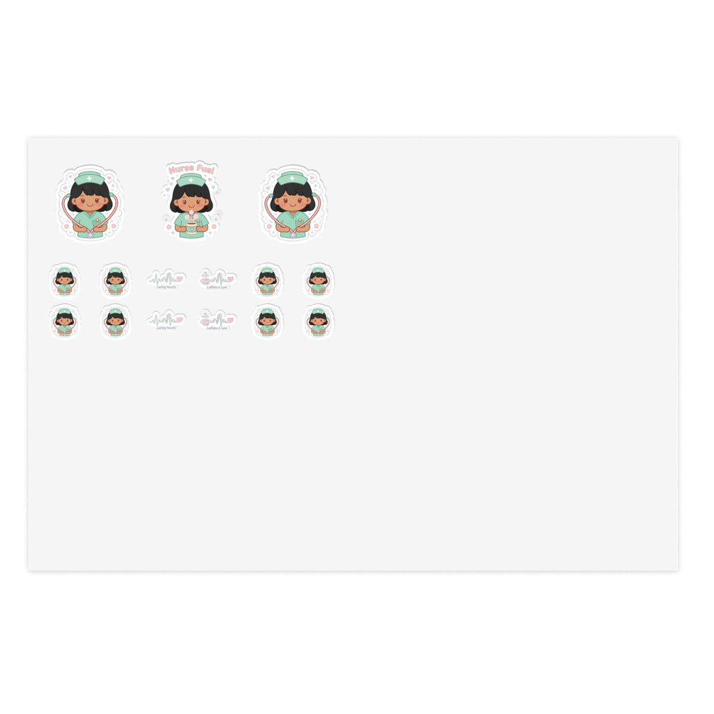 Kawaii Nurse Sticker Sheet - Black Hair / Medium Skin