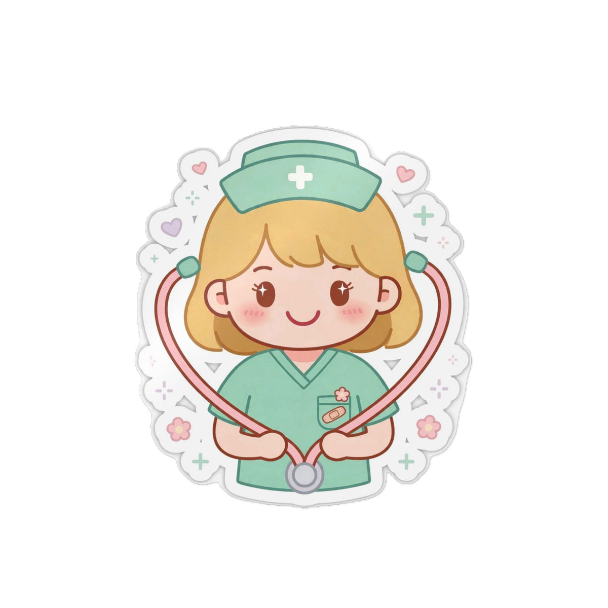Kawaii Nurse Sticker (Waterproof UV DTF) – Blonde Hair / Fair Skin