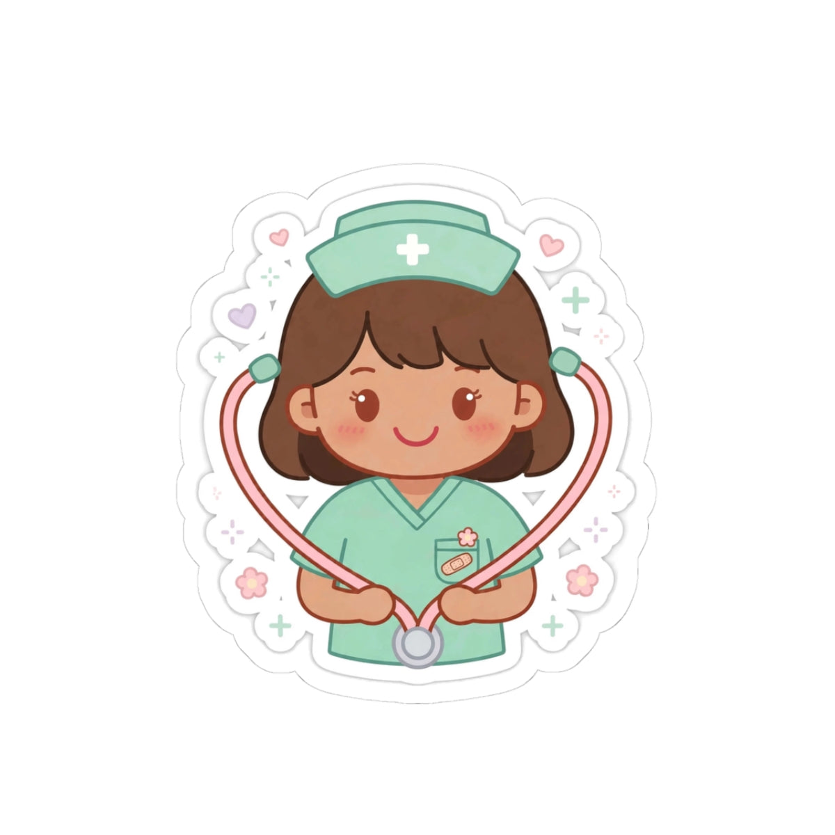 Kawaii Nurse Sticker – Brown Hair / Medium Skin