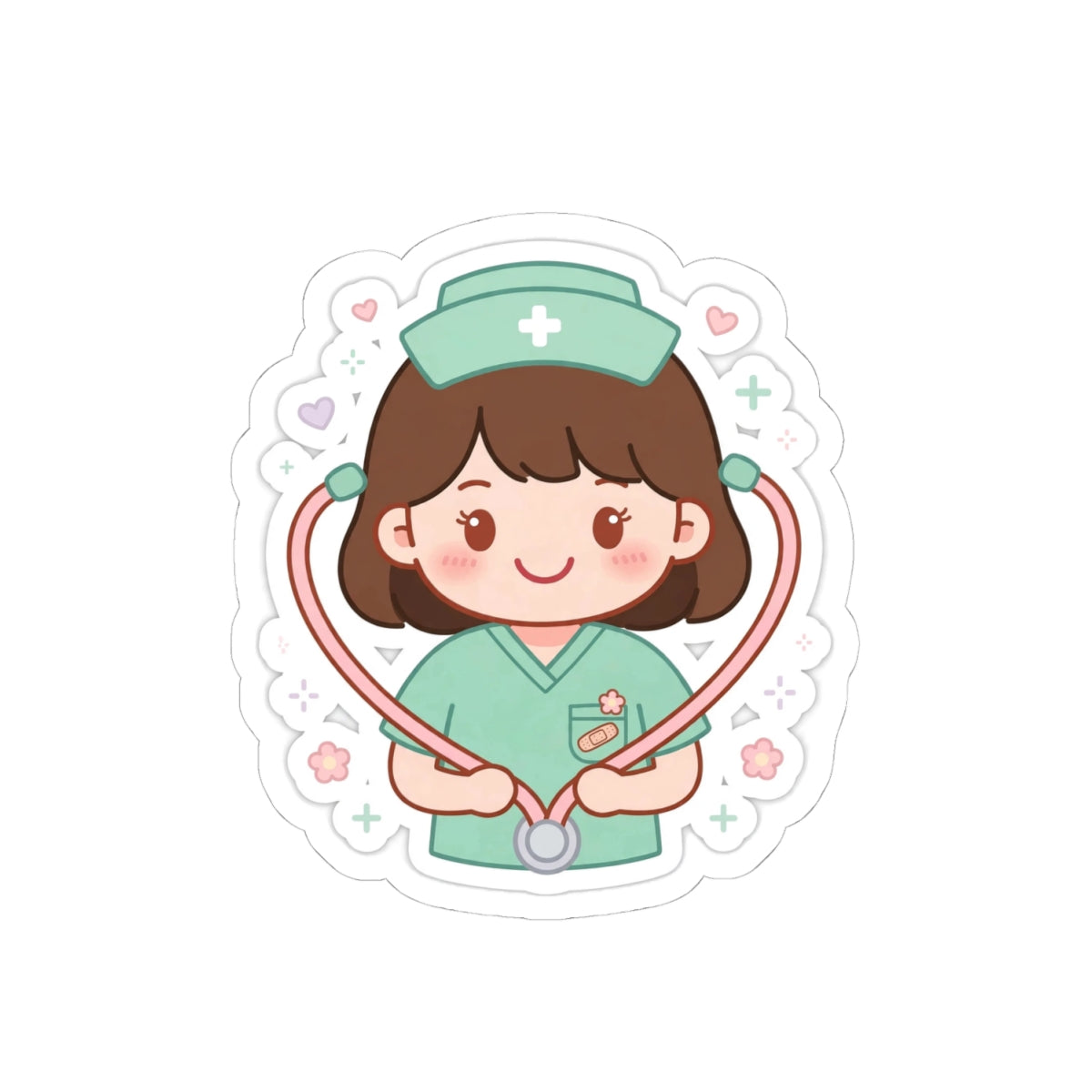 Kawaii Nurse Sticker – Brown Hair / Fair Skin