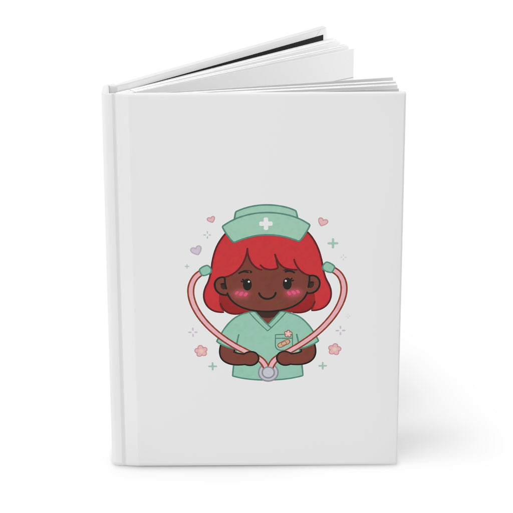 Kawaii Nurse Hardcover Journal – Red Hair / Deep Skin