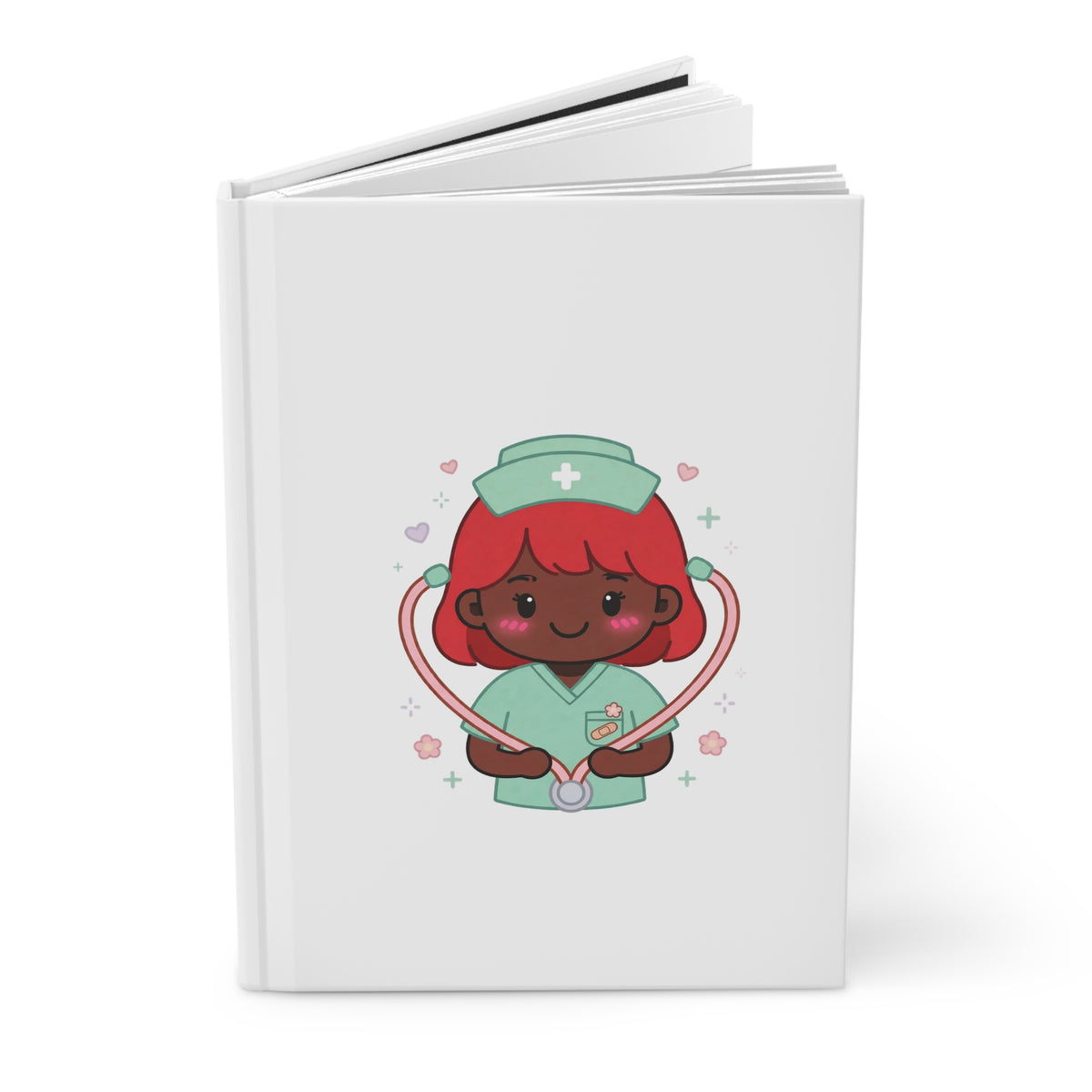 Kawaii Nurse Hardcover Journal – Red Hair / Deep Skin
