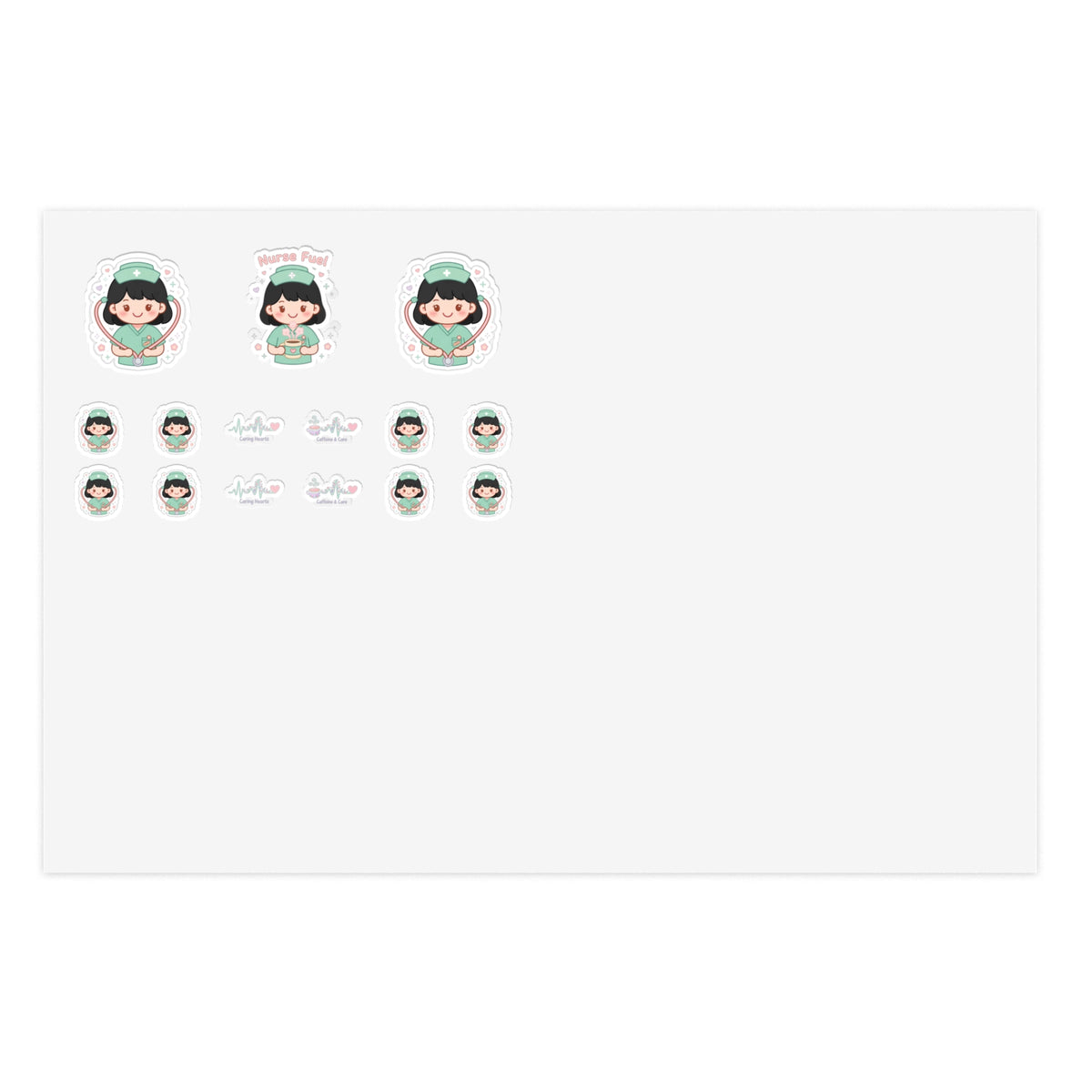 Kawaii Nurse Sticker Sheet - Black Hair / Fair Skin