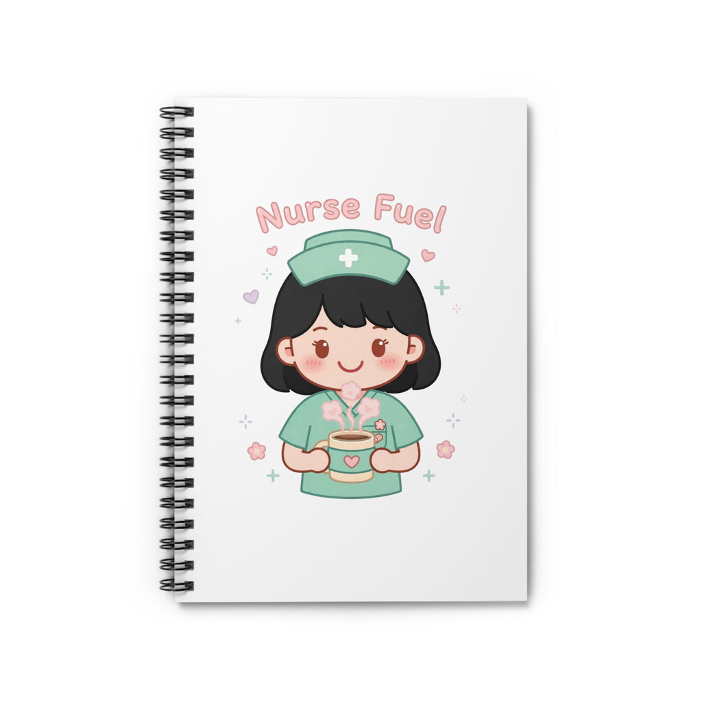 Nurse Fuel Spiral Notebook – Ruled – Black Hair / Fair Skin
