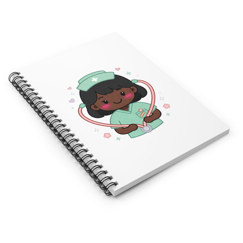 Kawaii Nurse Spiral Notebook – Ruled – Black Hair / Deep Skin