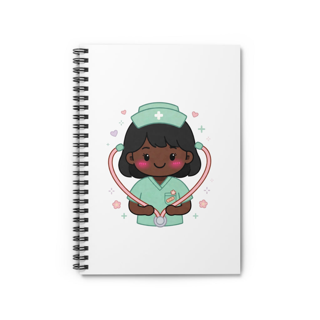 Kawaii Nurse Spiral Notebook – Ruled – Black Hair / Deep Skin