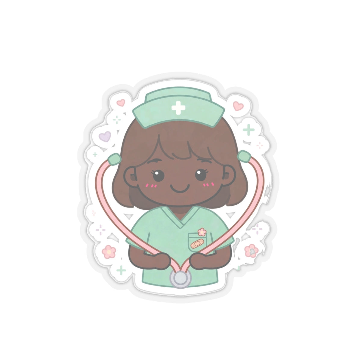 Kawaii Nurse Sticker – Brown Hair / Deep Skin