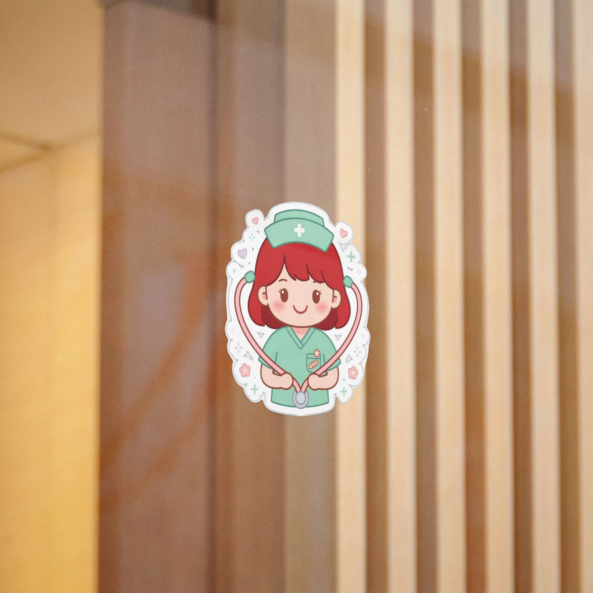 Kawaii Nurse Sticker (Waterproof UV DTF) – Red Hair / Fair Skin