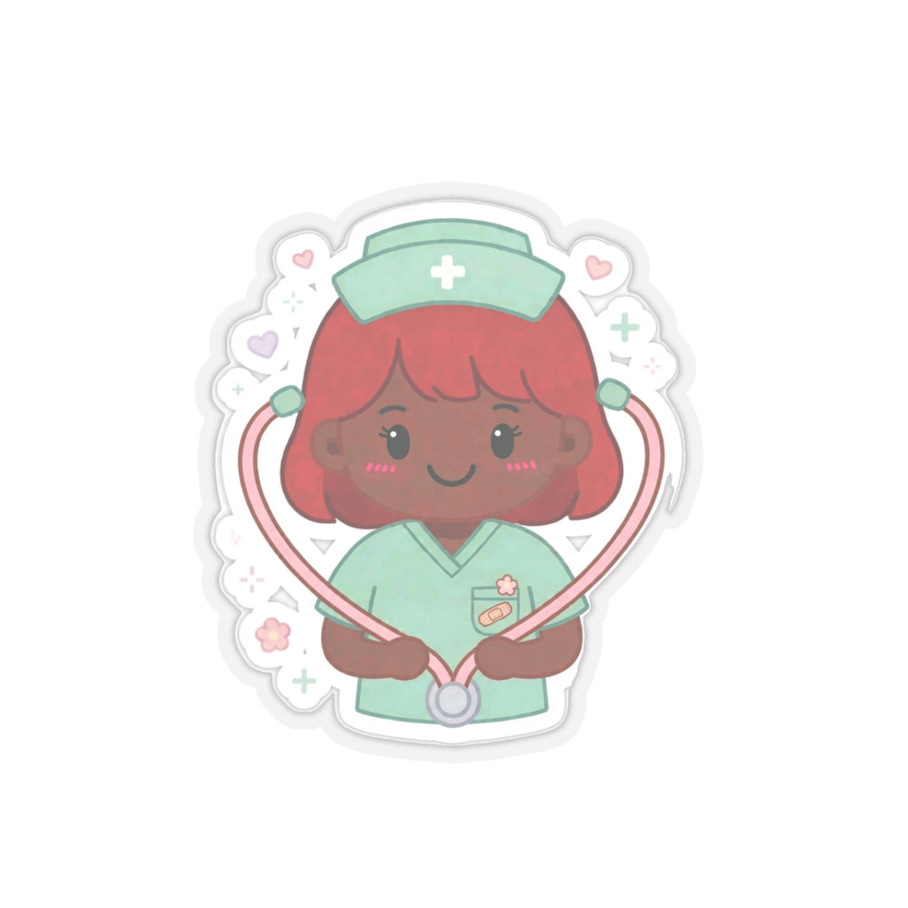 Kawaii Nurse Sticker – Red Hair / Deep Skin