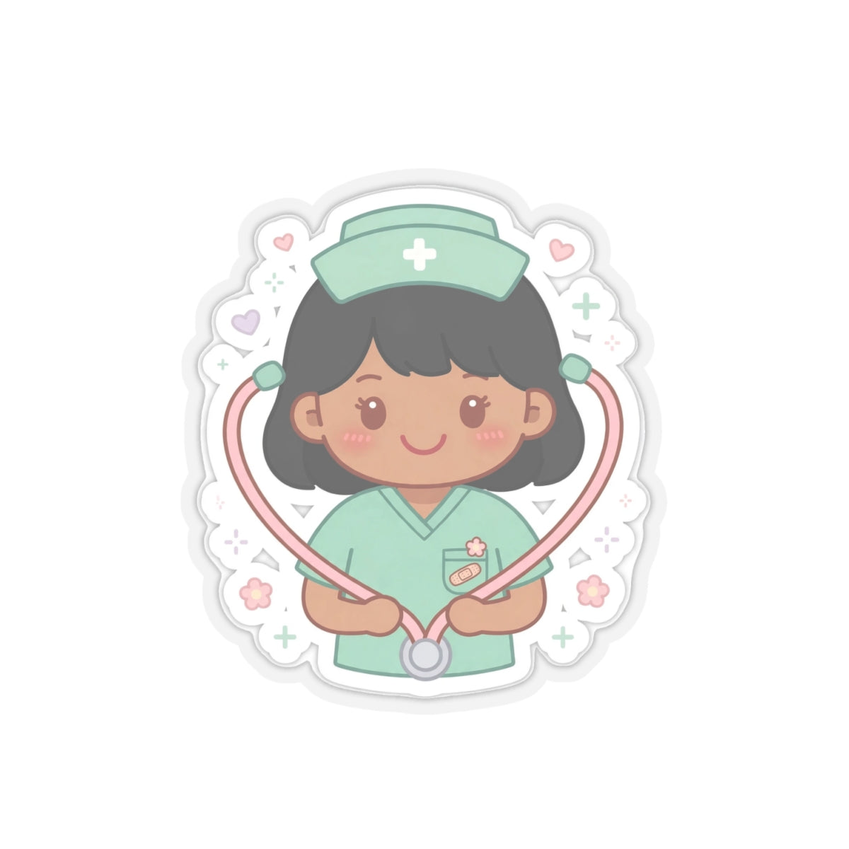 Kawaii Nurse Sticker – Black Hair / Medium Skin