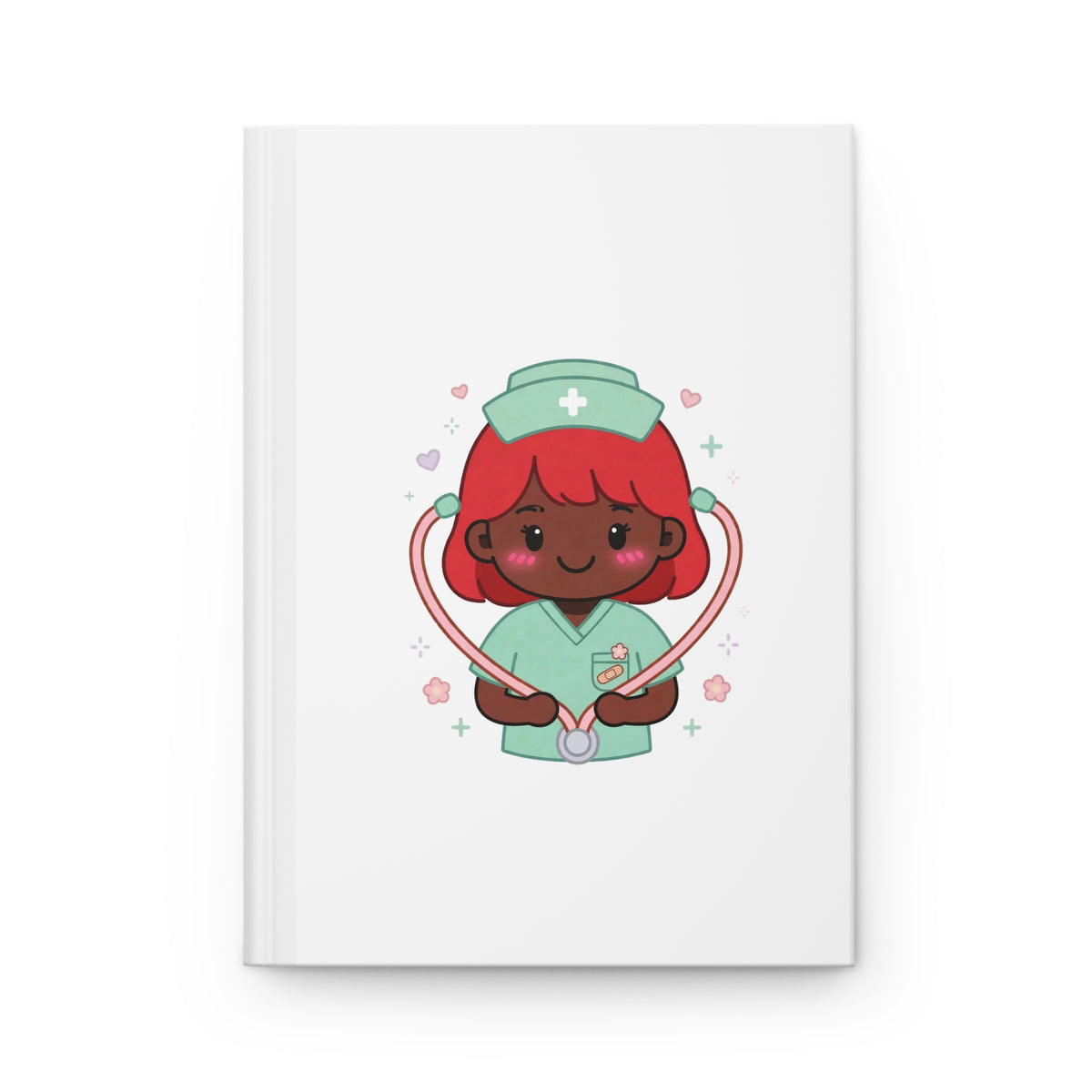 Kawaii Nurse Hardcover Journal – Red Hair / Deep Skin