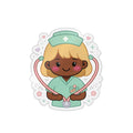 Kawaii Nurse Sticker (Waterproof UV DTF) – Blonde Hair / Deep Skin